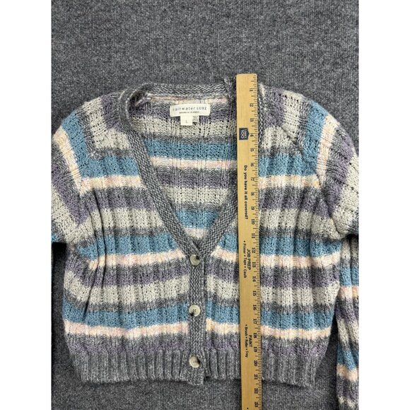 Saltwater Luxe Sweater Womens Large Gray Pastel Stripe Button Cardigan Knit - Picture 3 of 7